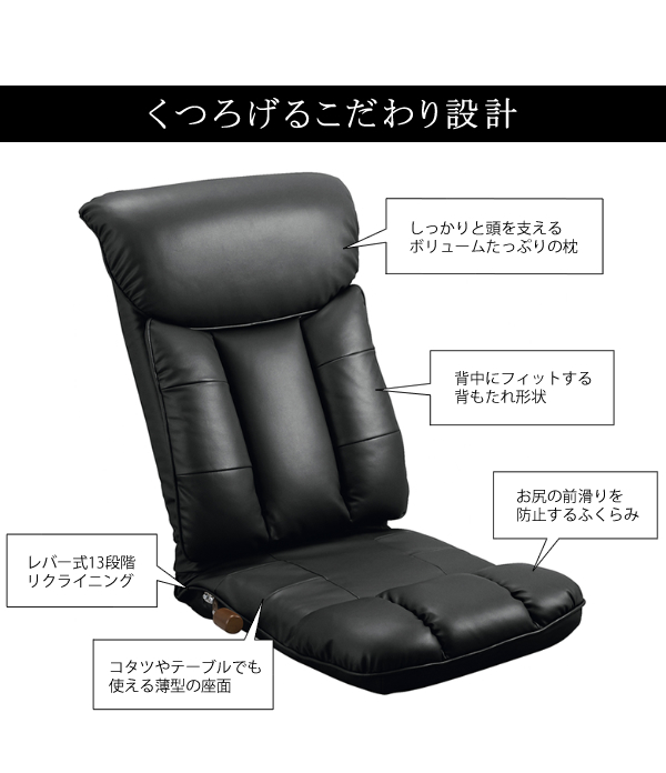 日本製 スーパーソフトレザーリクライニング座椅子